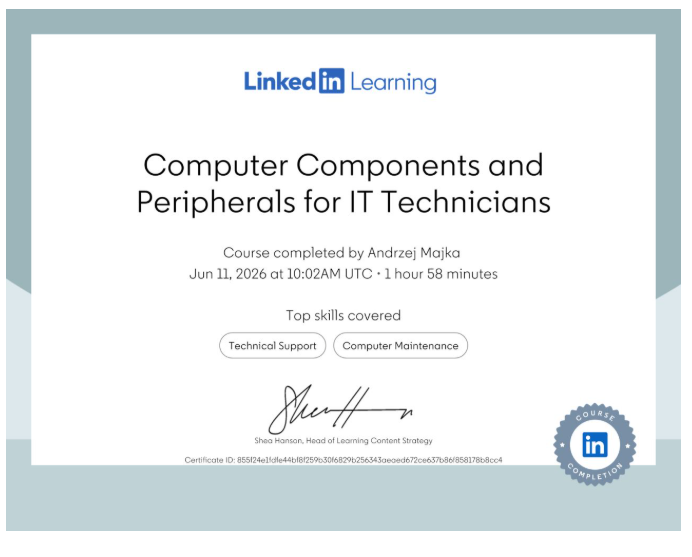 PC Peripherals and Components Certificate
